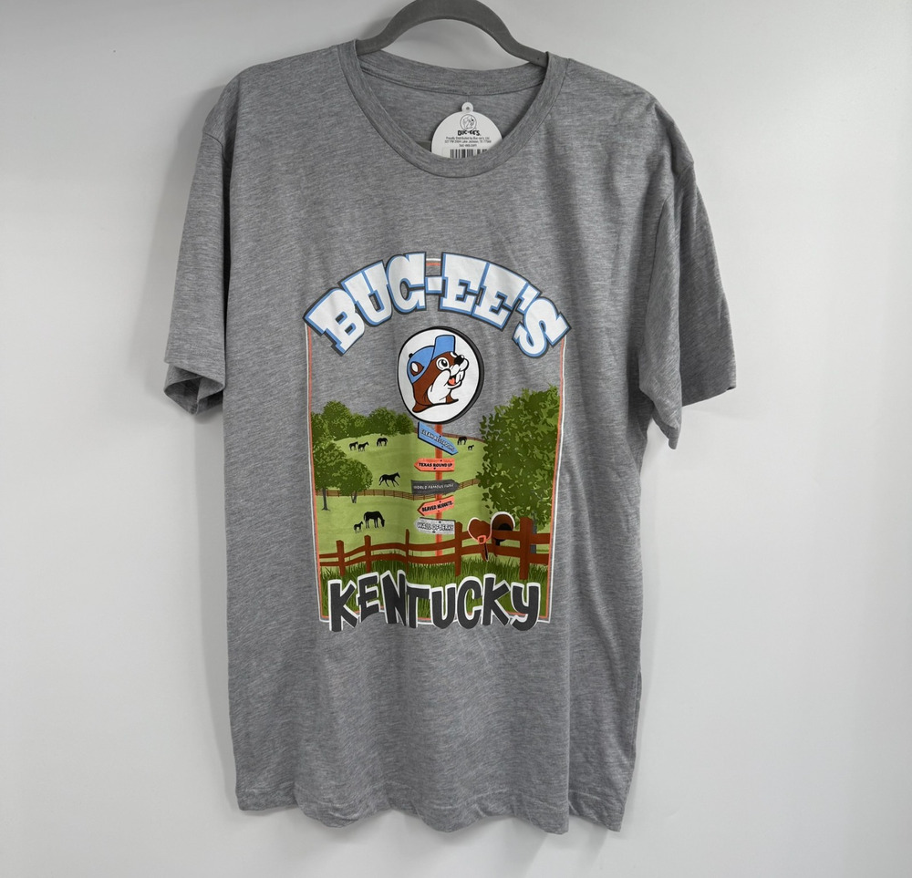 Buc-ees Kentucky Signs Graphic T-Shirt Mens L Heather Gray Crewneck Short Sleeve
